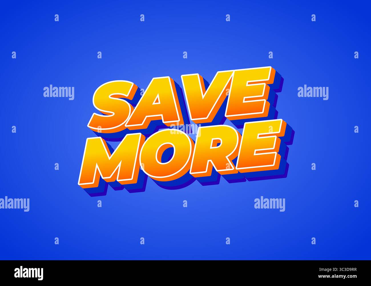 Testo audace e colorato che dice DI RISPARMIARE DI PIÙ su uno sfondo blu, sottolineando risparmi e promozioni. Illustrazione Vettoriale