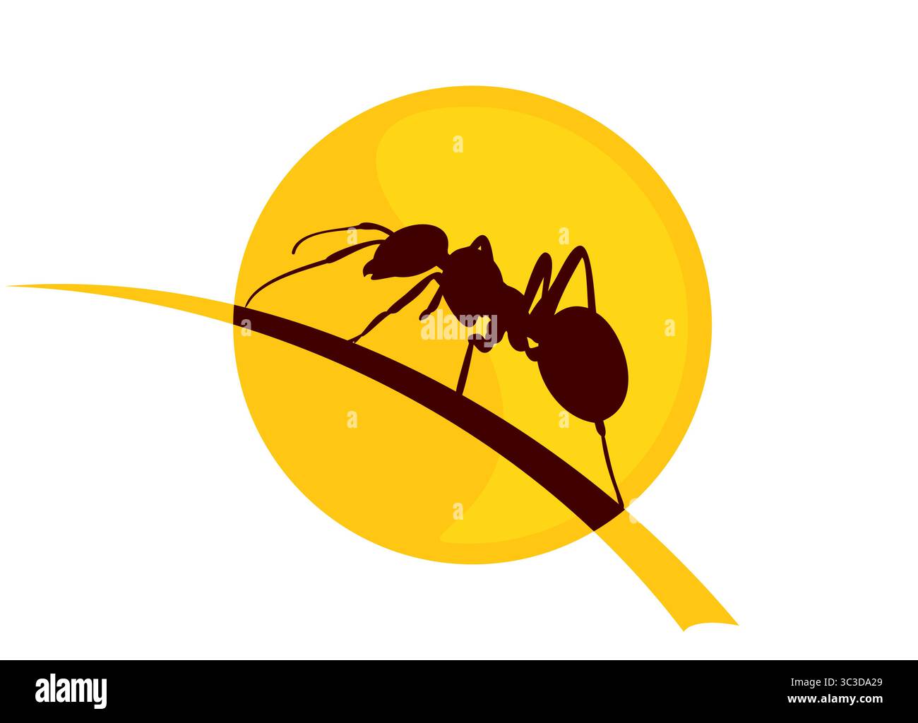 Un logo di una formica dall'alba del sole. Illustrazione Vettoriale