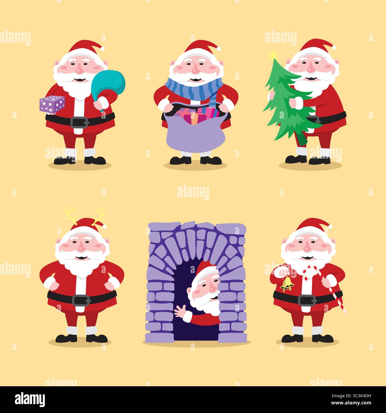 Design della mascotte di Babbo Natale. Pacchetto vettoriale di Babbo Natale. Illustrazione Vettoriale