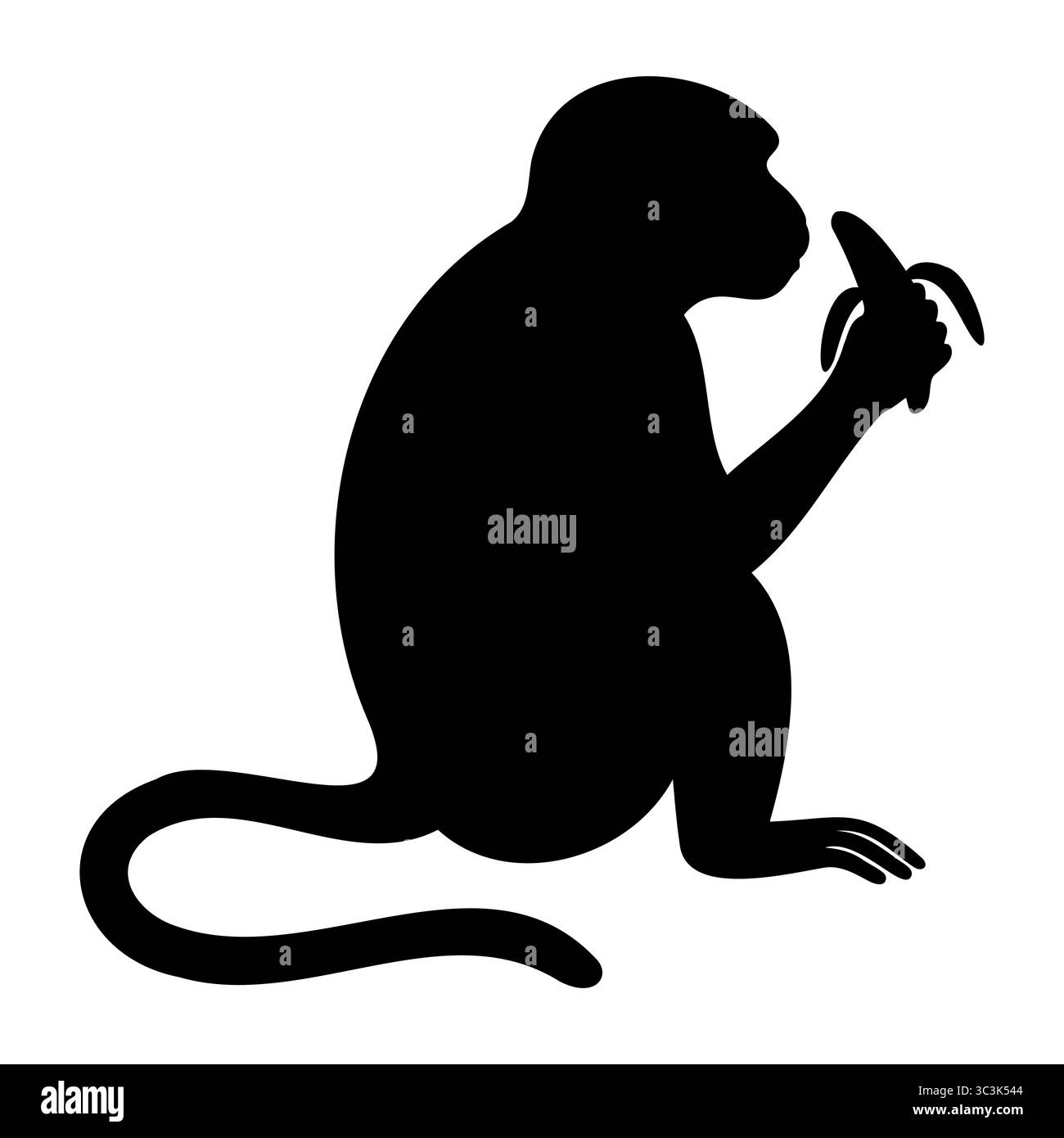 Scimmia sagoma seduta e mangiare banana Illustrazione Vettoriale