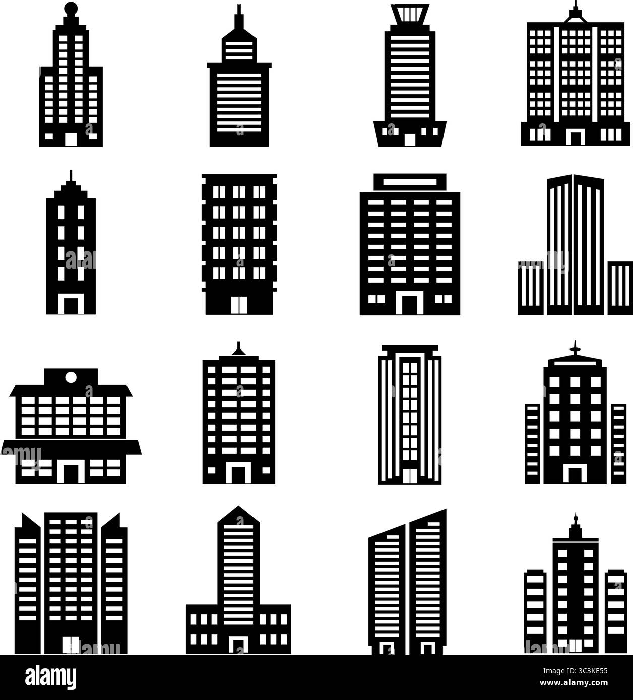 Insieme di edifici vettoriali. bianco e nero Illustrazione Vettoriale