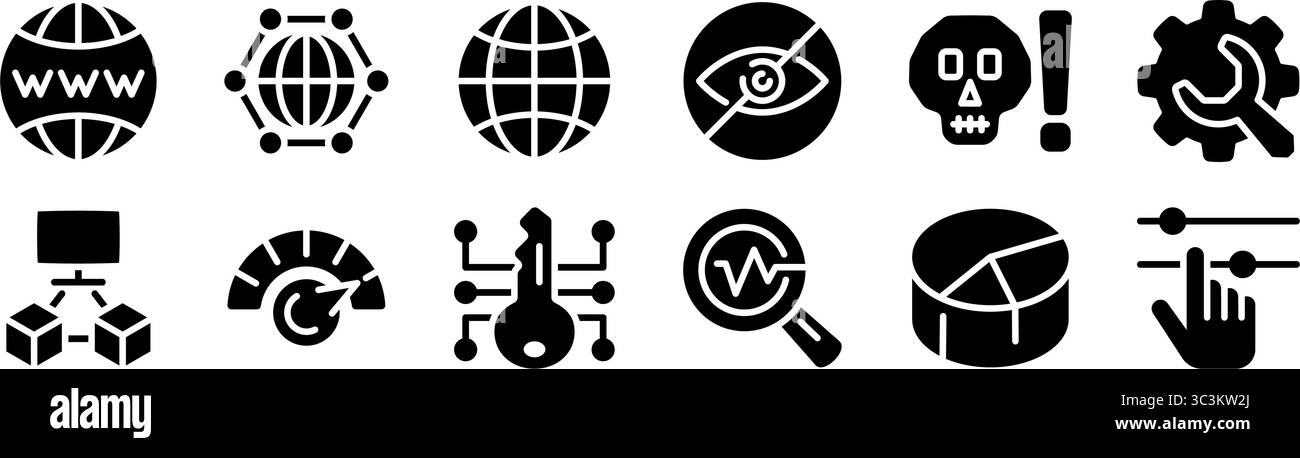 Set di icone tecnologia e Internet. Stile di silhouette. Illustrazione Vettoriale