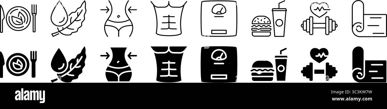 Icona di uno stile di vita sano e fitness. Stile di silhouette. Illustrazione Vettoriale