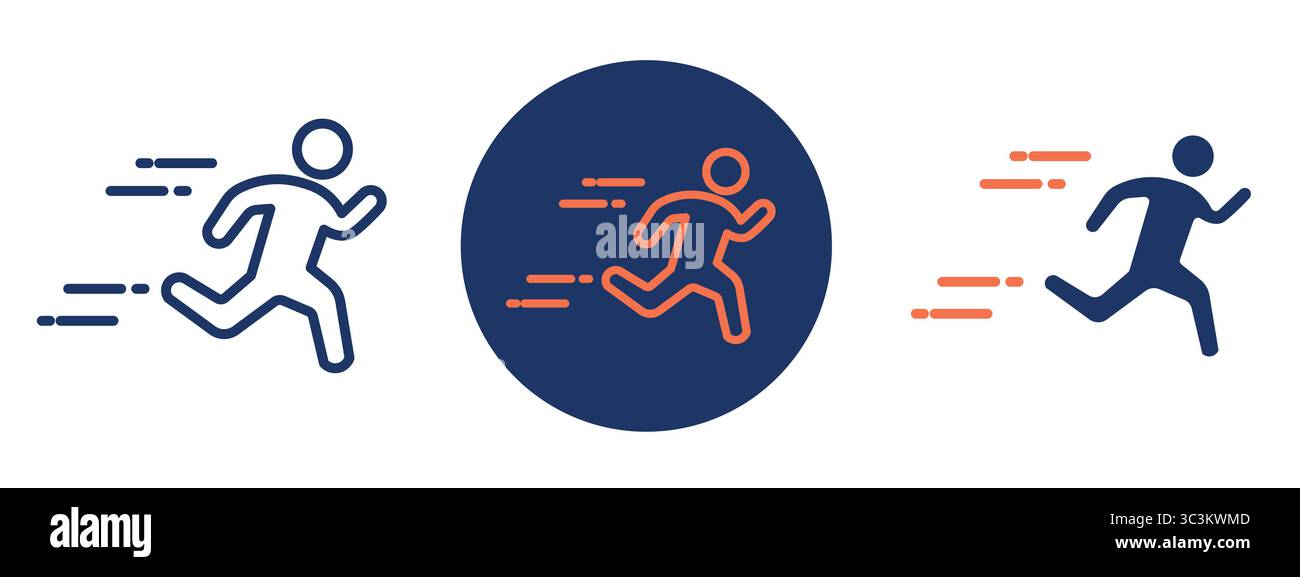Tre uomini che corrono in cerchio. Il primo uomo è al centro del cerchio e gli altri due sono sul bordo esterno Illustrazione Vettoriale