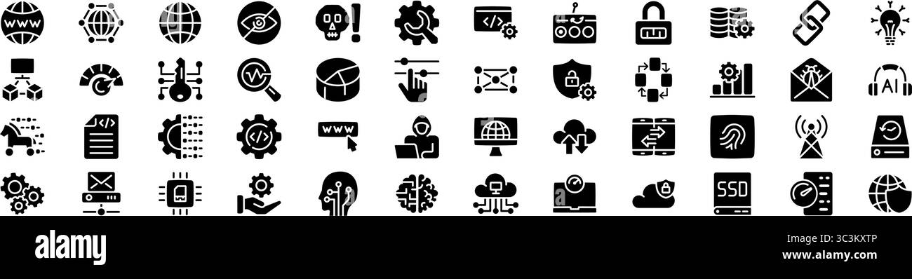 Set di icone tecnologia e Internet. Stile di silhouette. Illustrazione Vettoriale