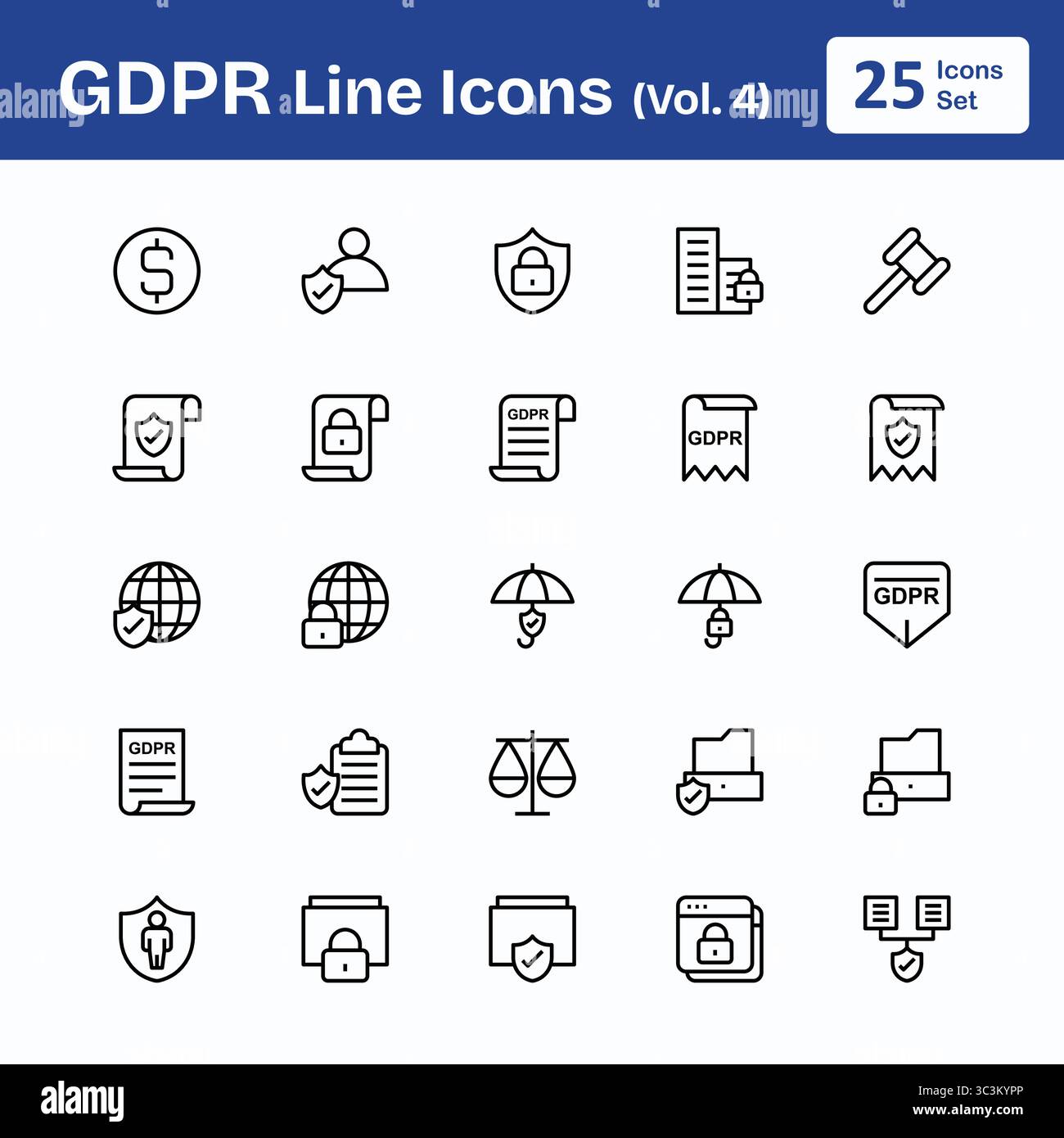 Icone della linea GDPR (V0l.4) Illustrazione Vettoriale