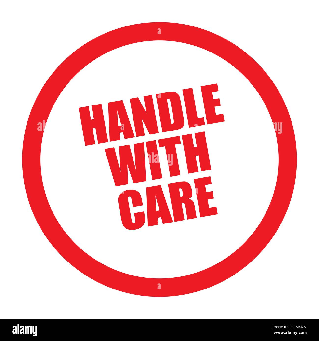 MANEGGIARE CON CURA il testo scritto sul cartello rotondo rosso. Maniglia circolare rossa in grassetto con etichetta di manutenzione per la sicurezza delle spedizioni e delle confezioni Illustrazione Vettoriale
