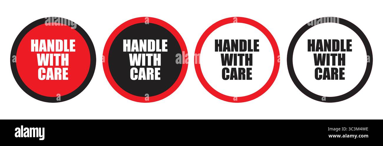 Maniglia con etichetta circolare con logo vettoriale Set in rosso nero e bianco per la sicurezza dell'imballaggio Illustrazione Vettoriale