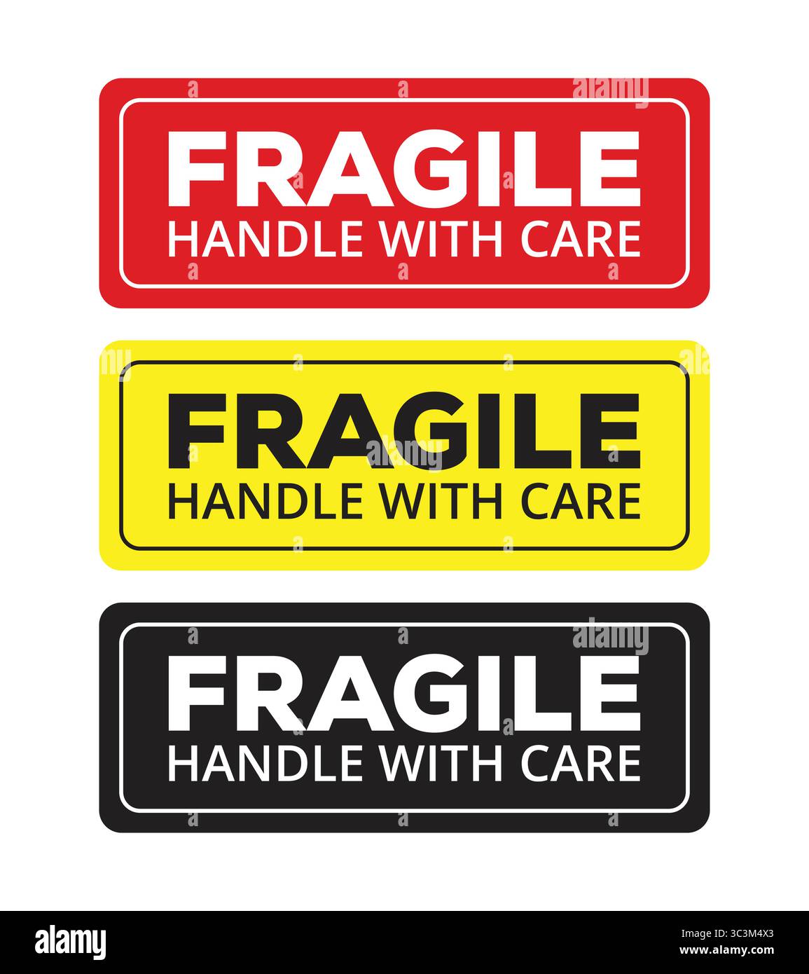 Maniglia fragile con etichetta di spedizione Care timbro adesivo in rosso giallo e nero per la sicurezza dell'imballaggio, la logistica e la spedizione delle consegne Illustrazione Vettoriale