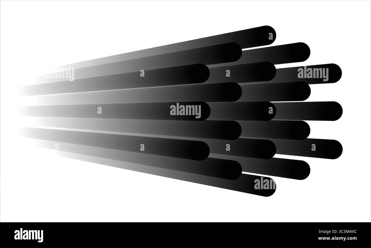 Sfondo Abstract Black Gradient 3D Cyliners Ray Burst. Forma dell'illustrazione vettoriale del cilindro nero 3D con effetto sfumatura sfumata Illustrazione Vettoriale