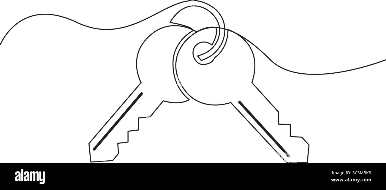 Disegno a una riga delle chiavi di blocco di sicurezza, illustrazione vettoriale. Illustrazione Vettoriale