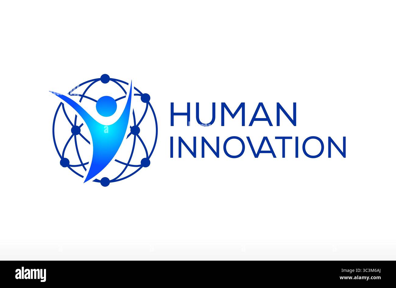 Logo Human Innovation, logo Tech World, logo Human Technology, tecnologia digitale del globo del cerchio umano, intelligenza artificiale concetto del logo Human idea Illustrazione Vettoriale