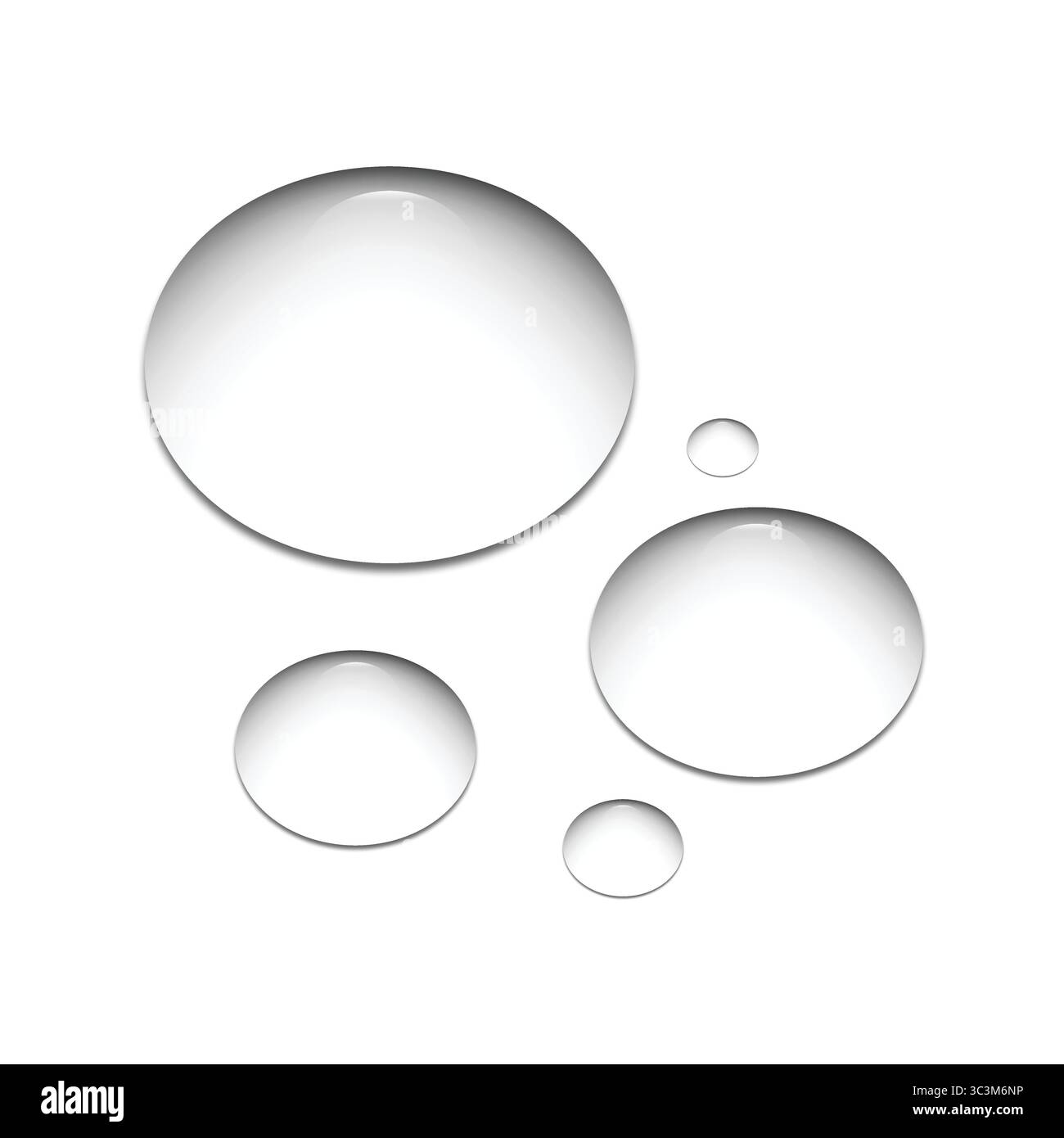 Icona goccioline d'acqua. Logo realistico 3D trasparente con goccioline d'acqua isolate su sfondo bianco. Bolle d'acqua fluente. Illustrazione Vettoriale