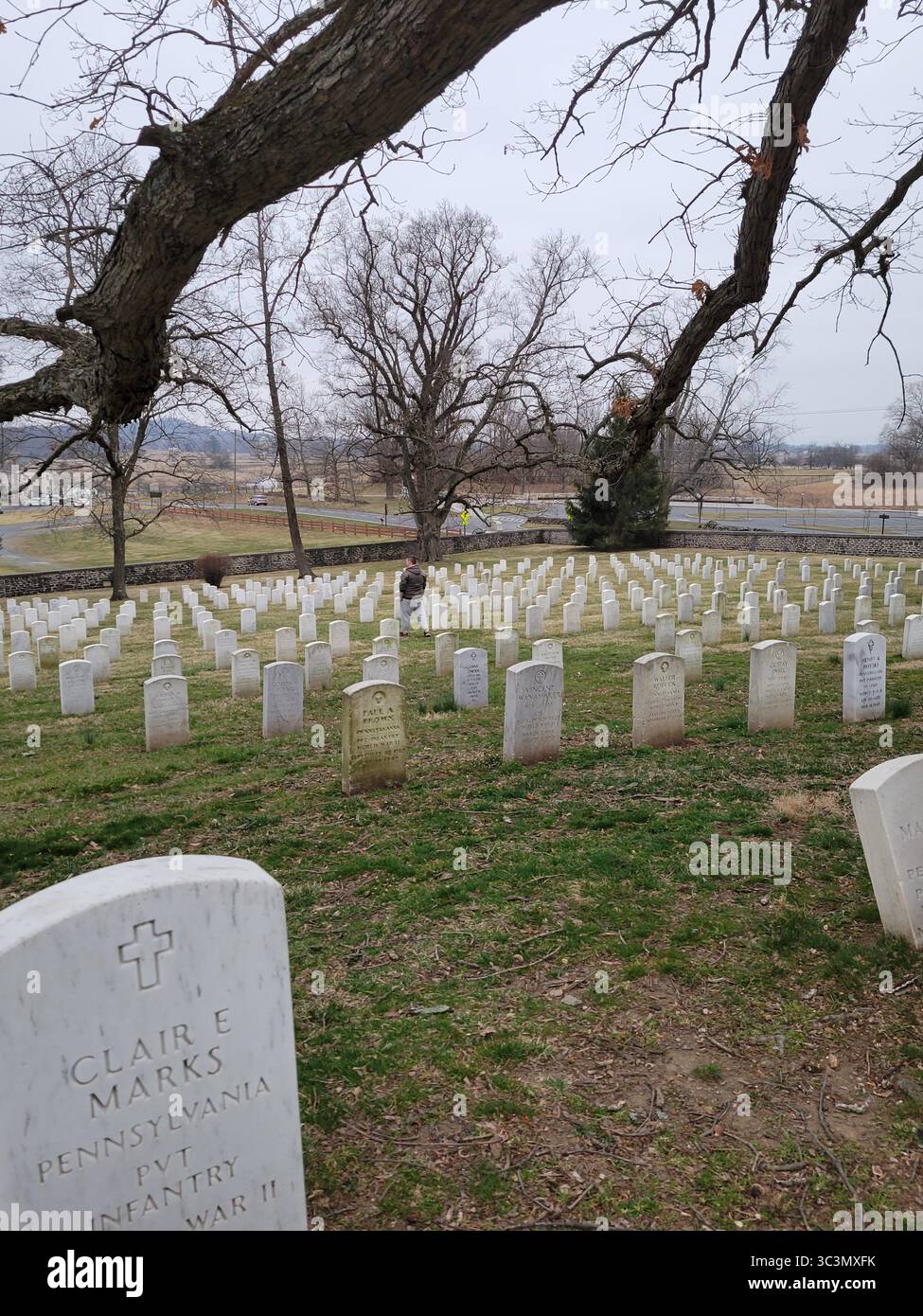 Lapidi sul campo di battaglia di Gettysburg in Pennsylvania, un parco nazionale storicamente significativo negli Stati Uniti. Foto Stock