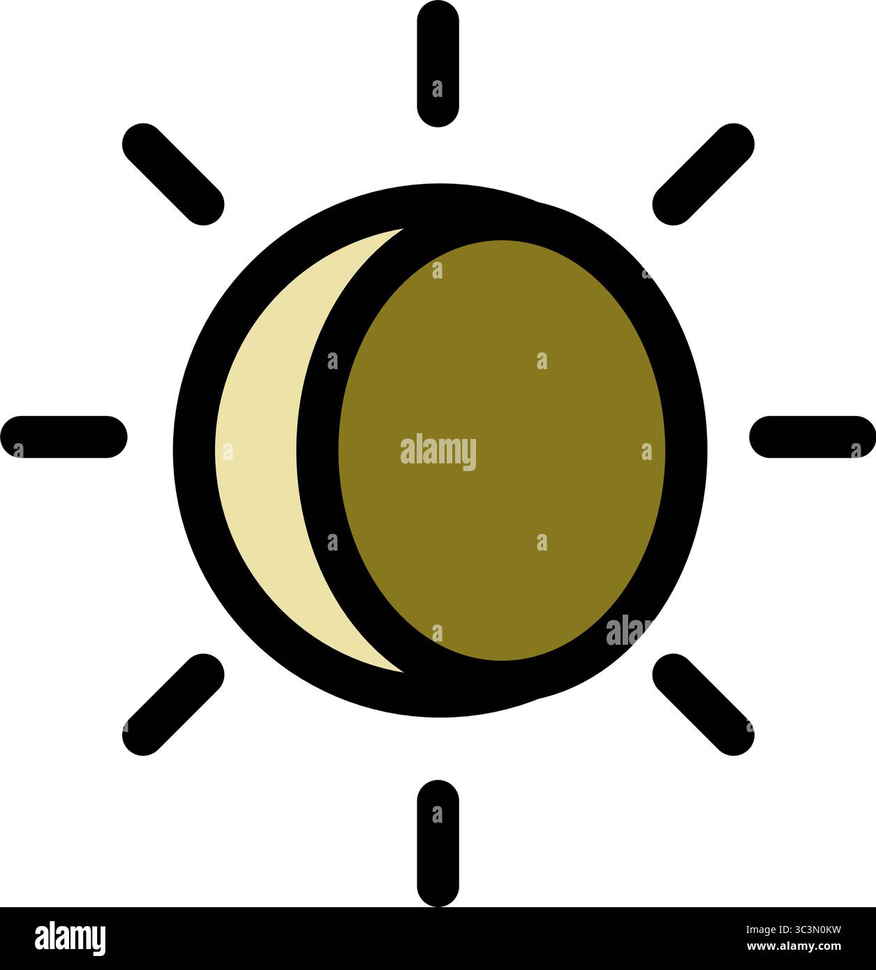 Un'illustrazione di un evento celeste in cui una porzione del sole è oscurata, creando un'eclissi solare parziale, raffigurata come un'icona stilizzata con una ligh Illustrazione Vettoriale