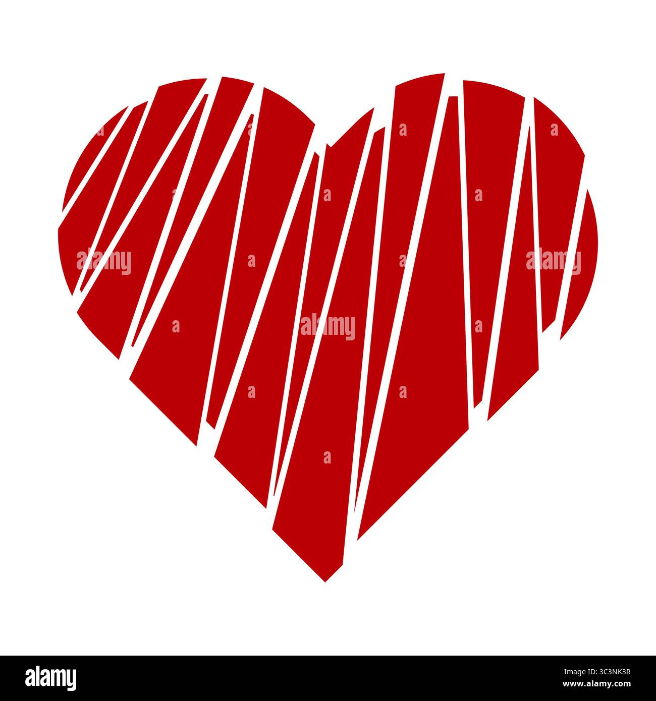 Illustrazione del vettore cardiaco rosso frammentato. Un sorprendente cuore rosso composto da frammenti geometrici di forma irregolare separati da sottili linee bianche. Illustrazione Vettoriale