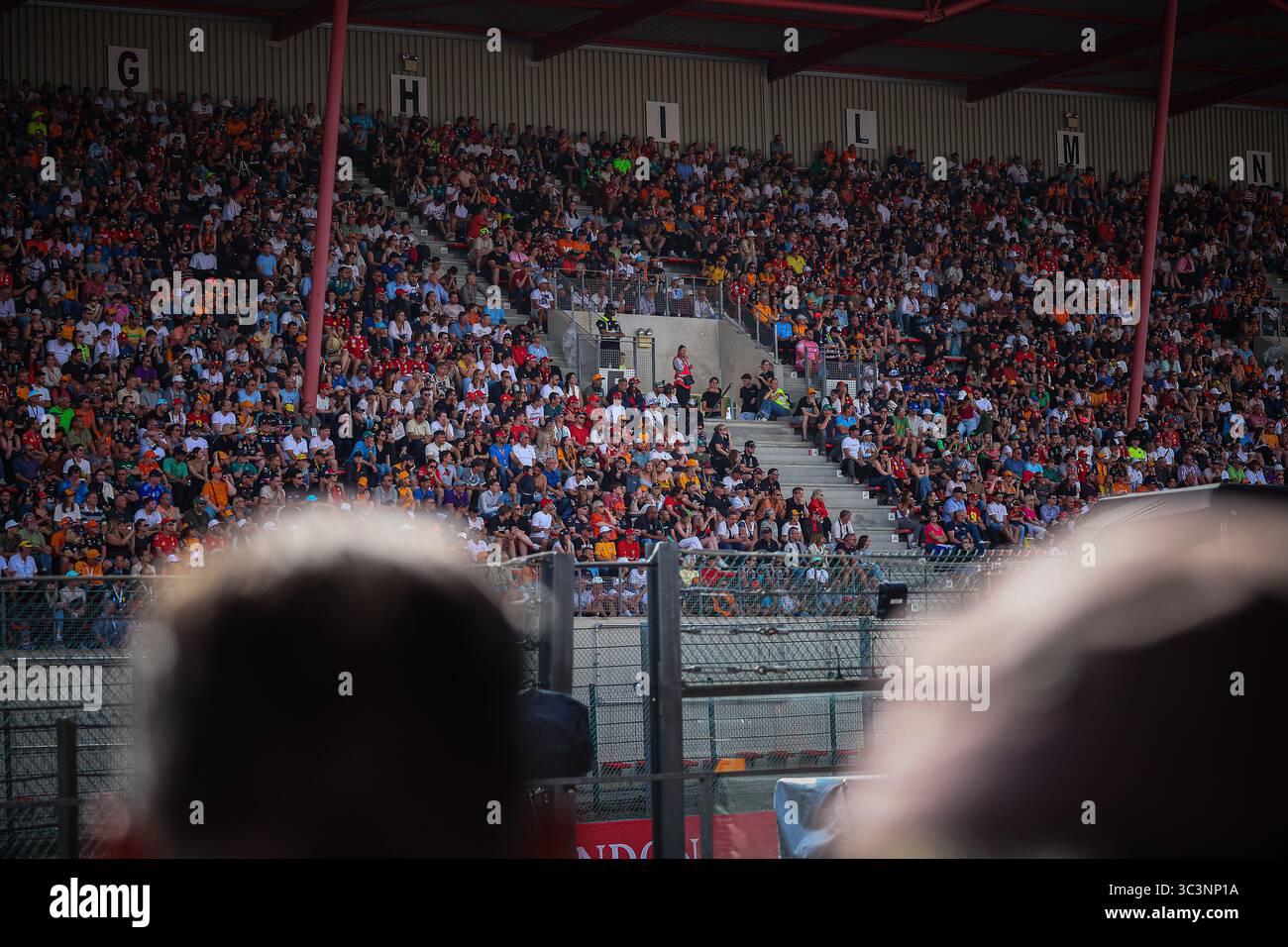 Public/Tifosi/fan/Grandstand, durante il GP del Belgio, Spa-Francorchamps 24-27 luglio 2025 Campionato del mondo di Formula 1 2025. Foto Stock