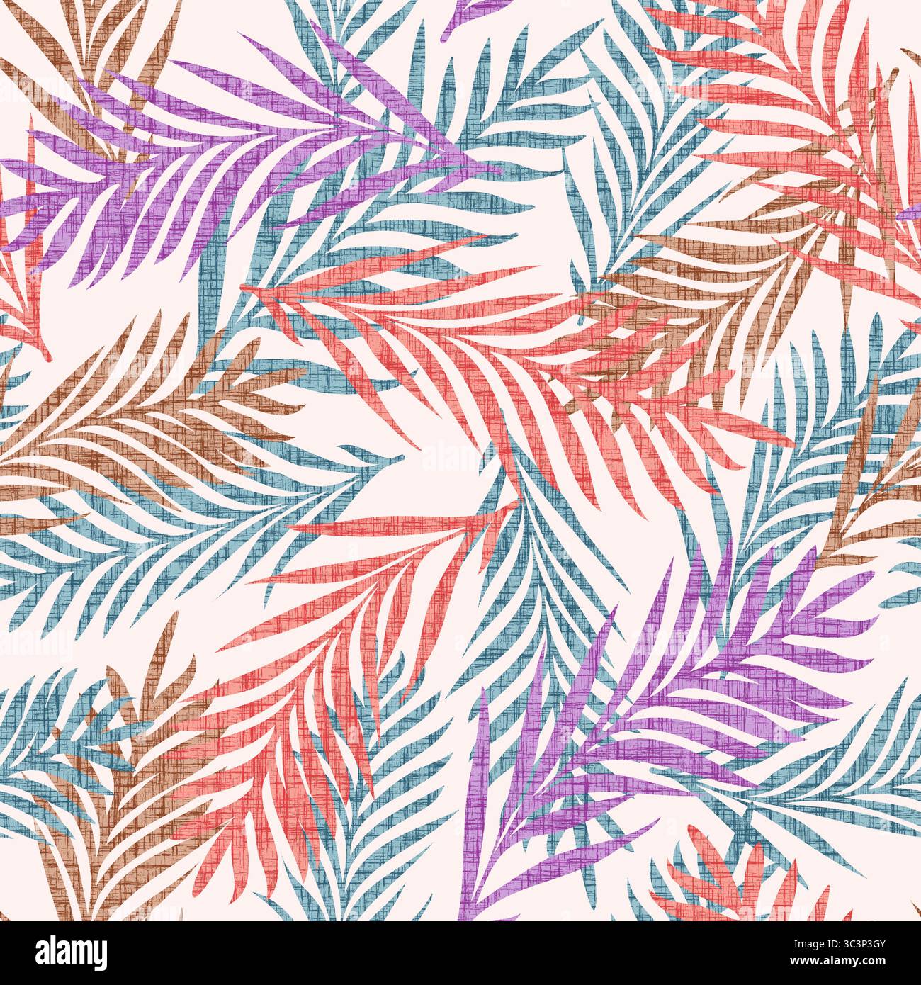 Motivo tropicale senza cuciture con foglie di palma. Schema di piante tropicali. Piante esotiche. Foto Stock