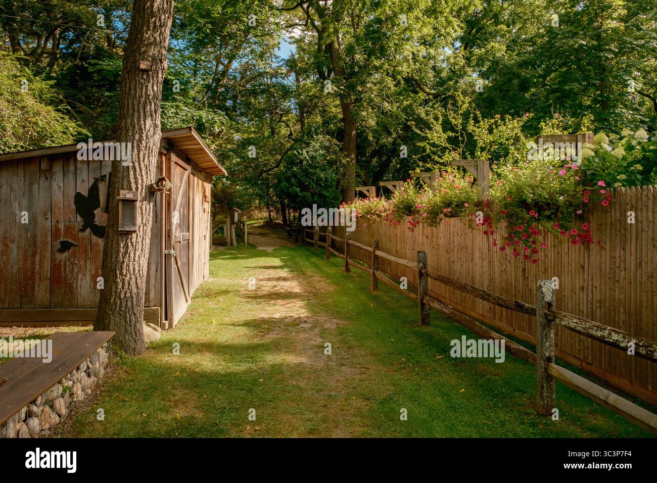 Un percorso alla Hoyt Farm Nature Preserve, Commack, Long Island, New York Foto Stock
