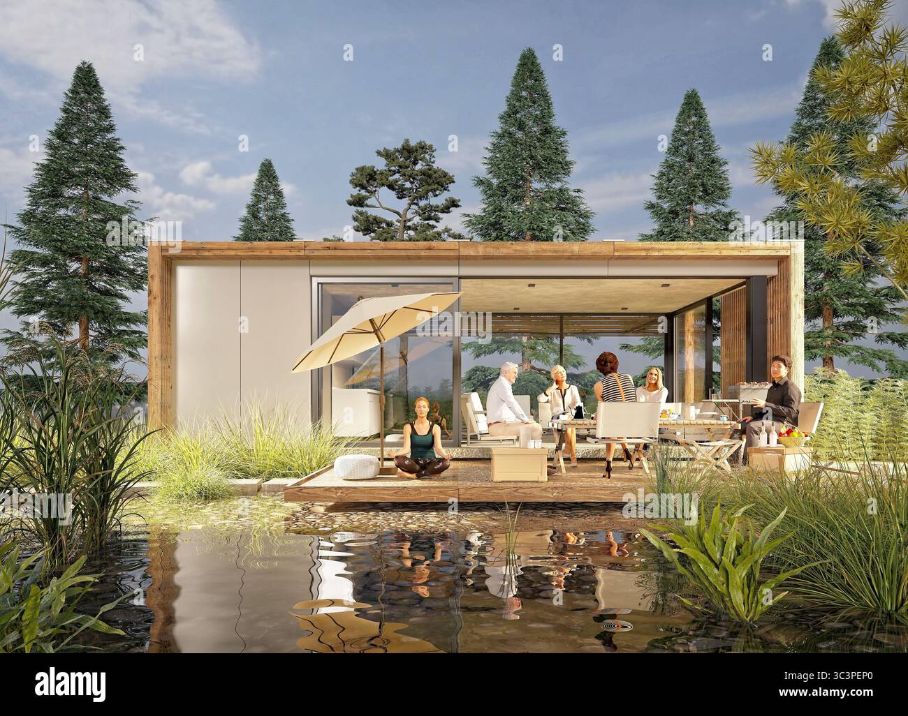 il 3d rende l'allenamento fitness all'aperto Foto Stock