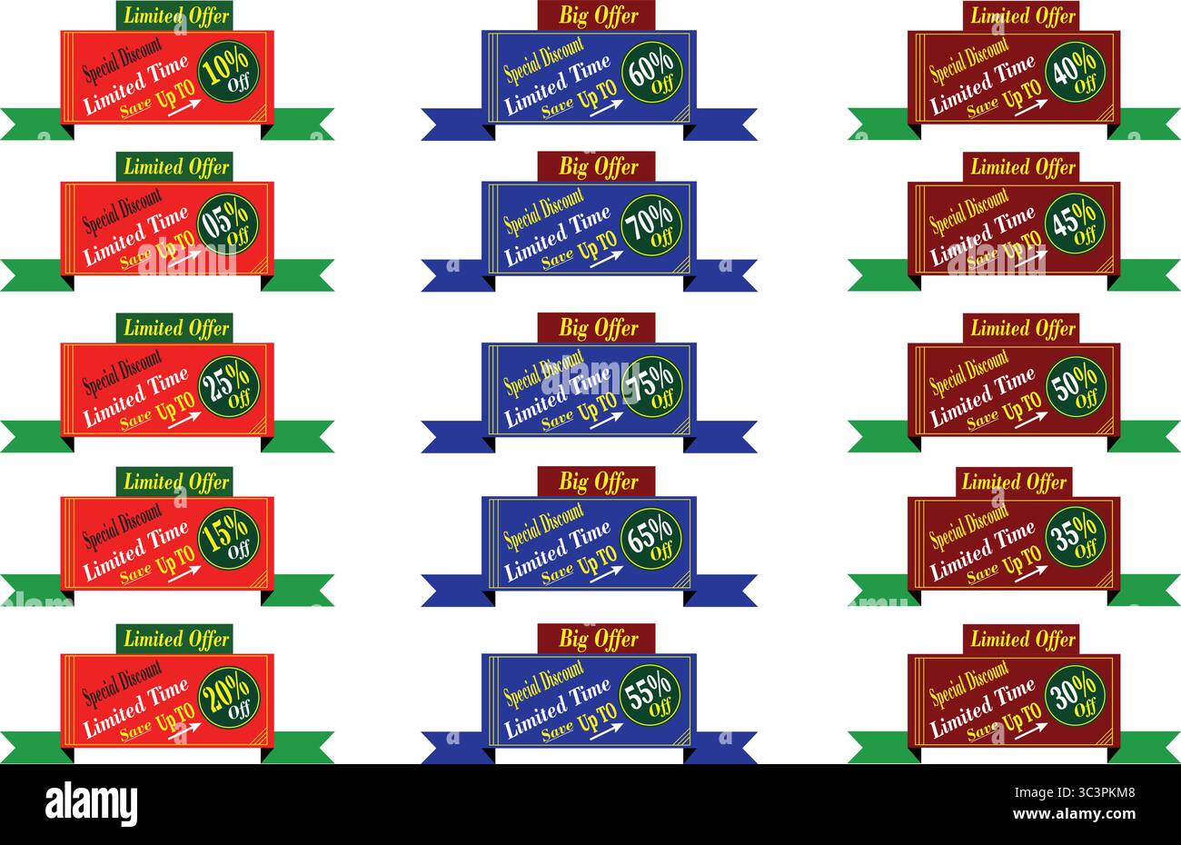 Set vettoriale completo di etichette di sconto e tag promozionali per e-commerce e marketing Illustrazione Vettoriale