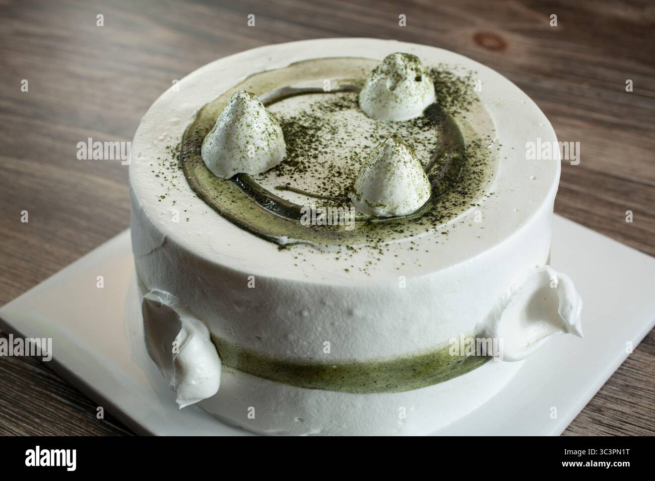 Vista ravvicinata di una torta di tè verde. Foto Stock