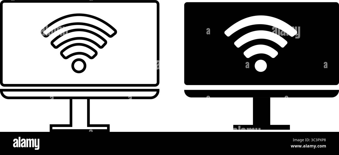 Simbolo della connessione Internet wireless sul laptop, perfetto per concetti tecnologici, aziendali e di comunicazione. Illustrazione Vettoriale