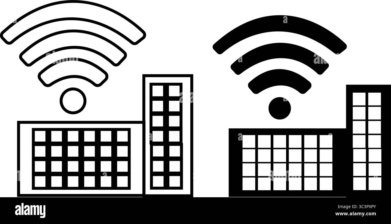 Fabbrica intelligente con connessione wireless, automazione industriale e concetto di tecnologia moderna. Illustrazione Vettoriale