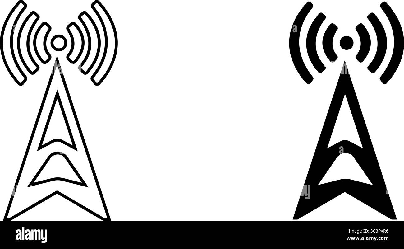 Moderna torre di comunicazione che trasmette segnali in bianco e nero, ideale per i marchi tecnologici Illustrazione Vettoriale