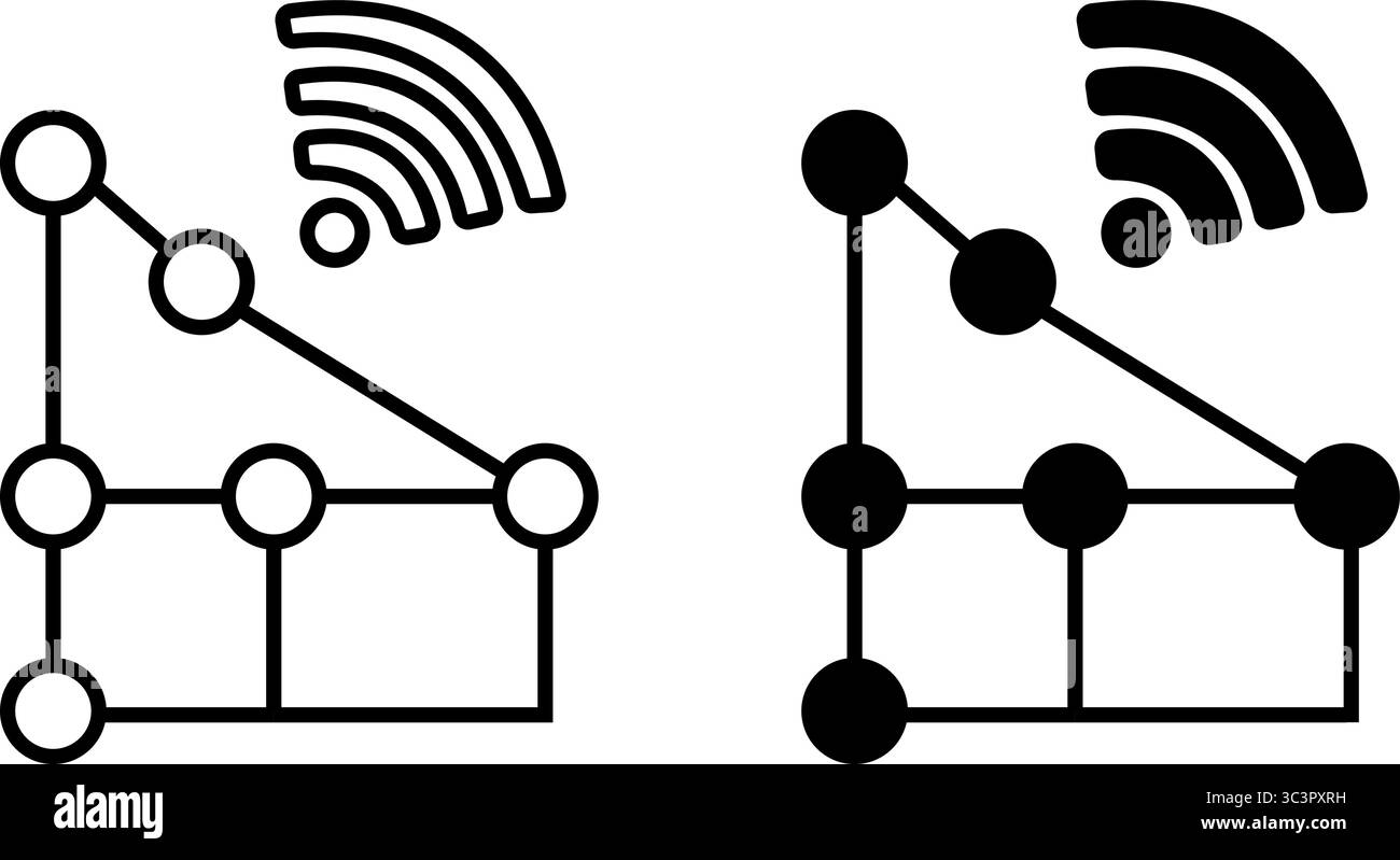 Rete connessa con segnale wi-fi, che rappresenta il trasferimento dati, la comunicazione e la tecnologia Illustrazione Vettoriale