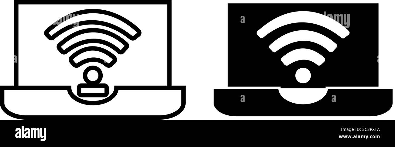 Simbolo della connessione Internet wireless sul laptop, perfetto per concetti tecnologici, aziendali e di comunicazione. Illustrazione Vettoriale