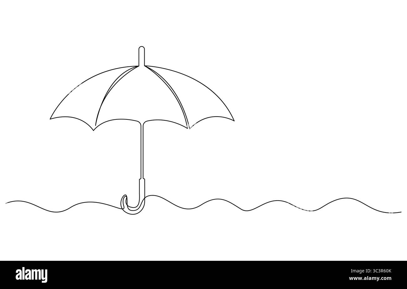 Disegno continuo a linea singola dell'ombrello aperto Illustrazione Vettoriale