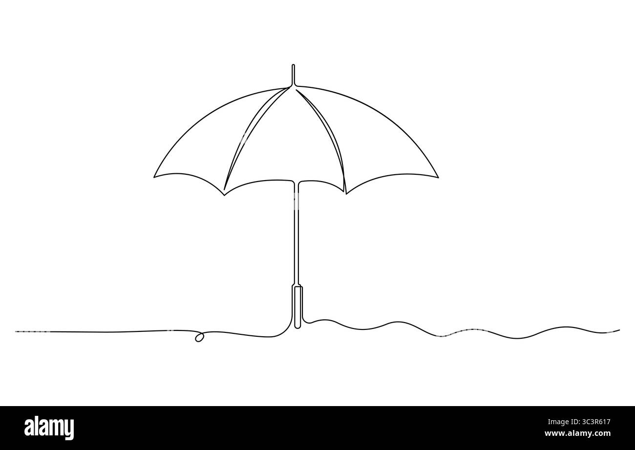 Disegno continuo a linea singola dell'ombrello aperto Illustrazione Vettoriale