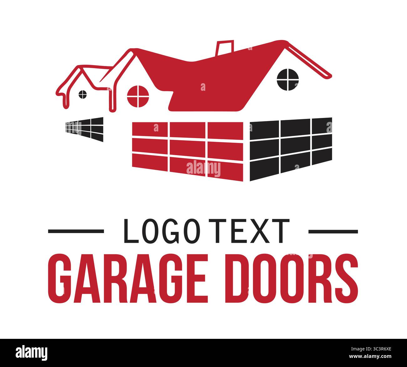 Icona porte garage residenziali illustrazione vettoriale con testo fittizio per uso multiuso. Illustrazione Vettoriale
