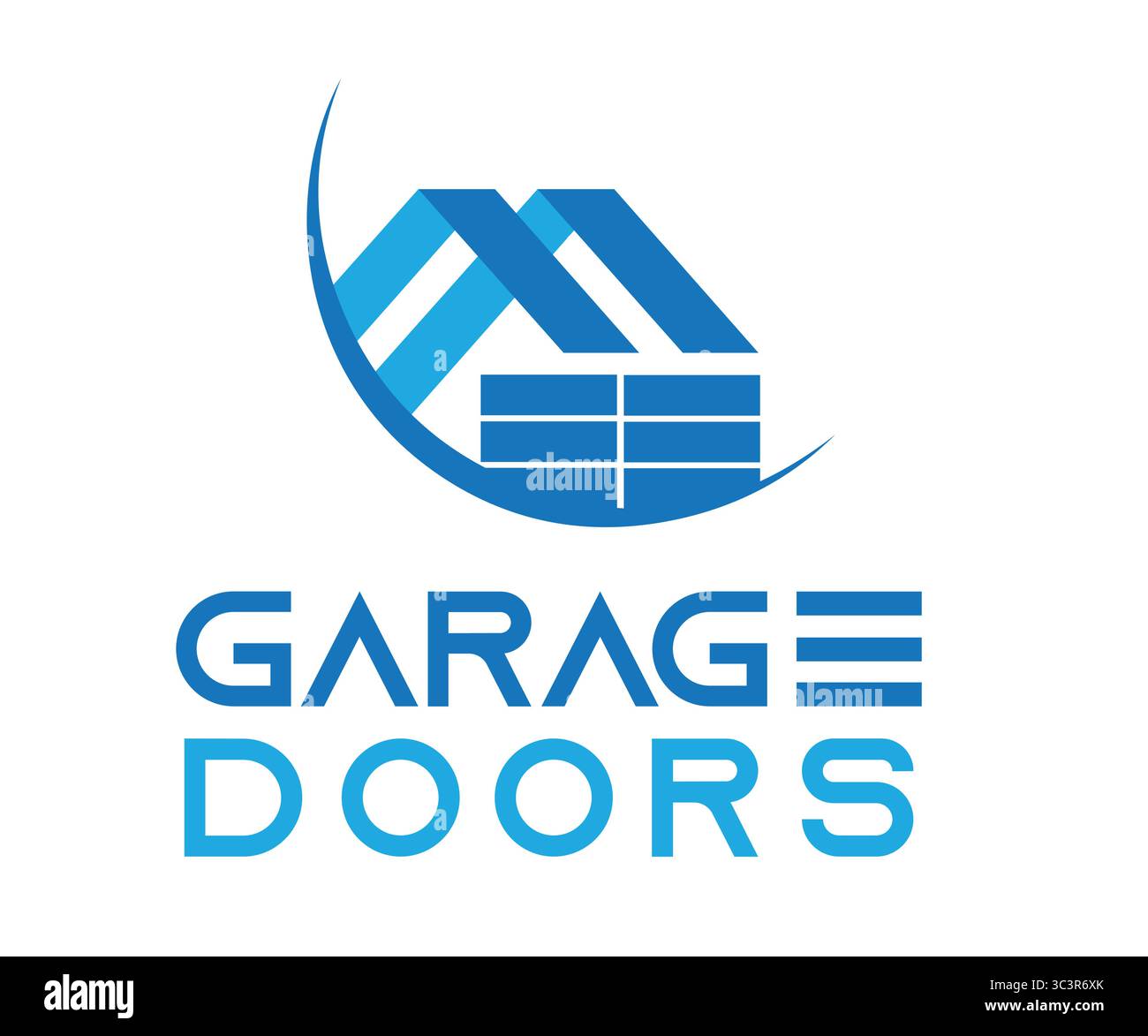 Illustrazione vettoriale con logo a icone per porte di garage residenziali con testo fittizio per uso multiuso. Illustrazione Vettoriale