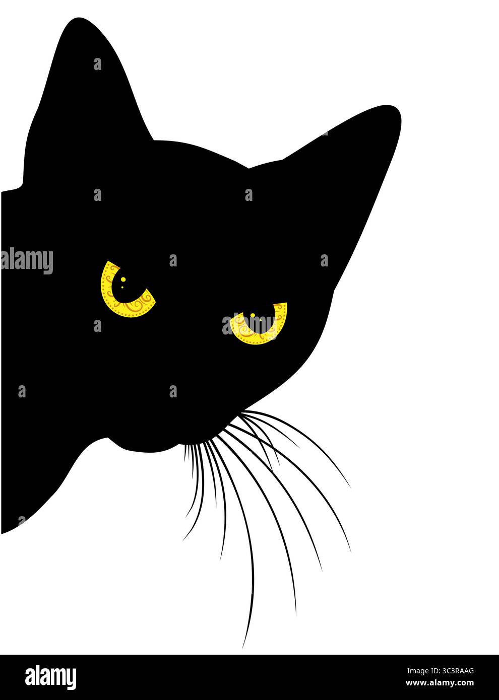 Lo sguardo predatorio ospita un gatto nero. Illustrazione Vettoriale