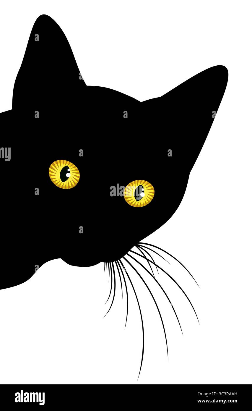 Lo sguardo predatorio ospita un gatto nero. Illustrazione Vettoriale