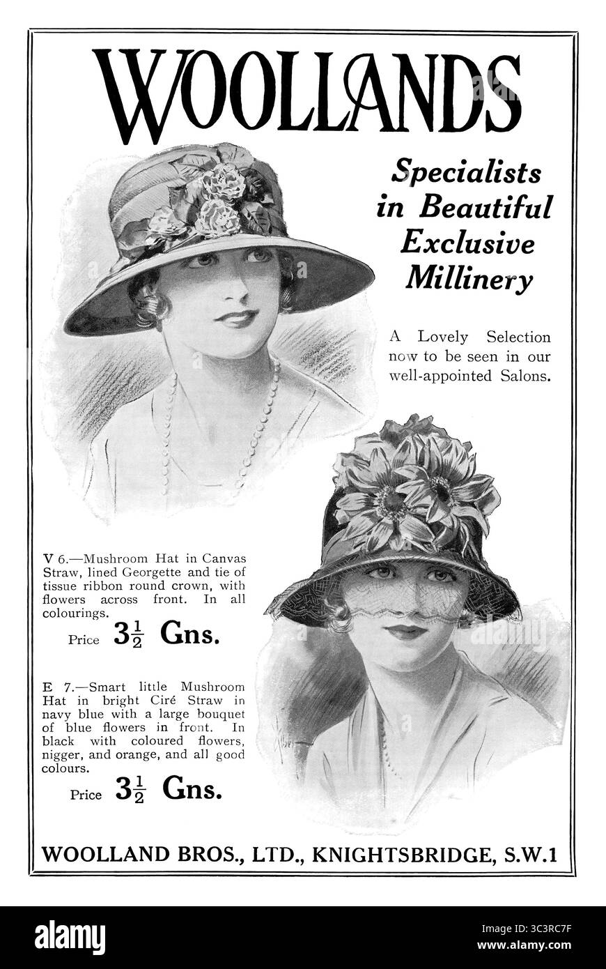 1923 pubblicità di moda britannica per i cappelli da donna Woollands. Foto Stock