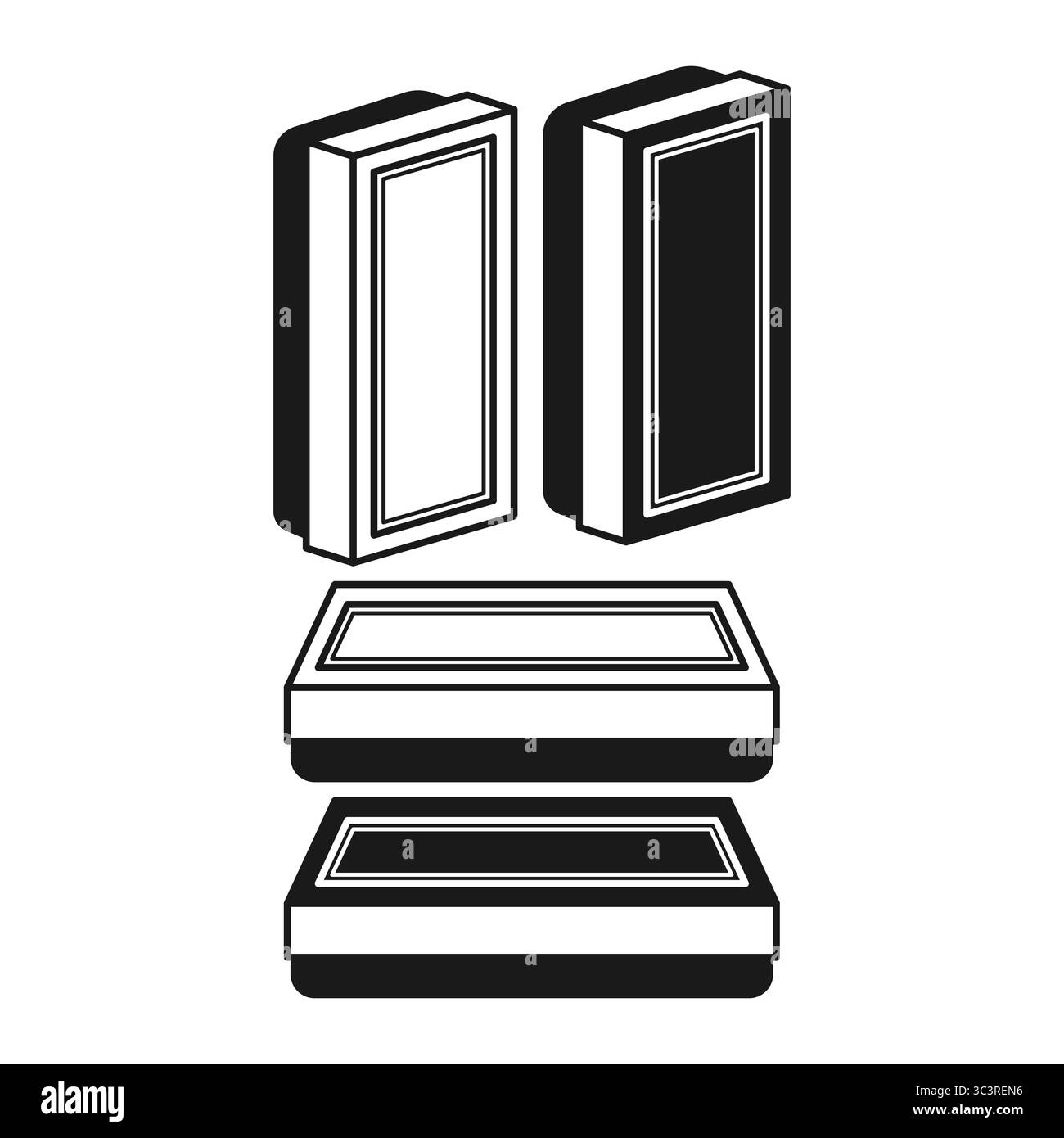 Nero piatto con gomma lavagna e stile contorno. Gomma per lavagna per materiale didattico. Illustrazione Vettoriale