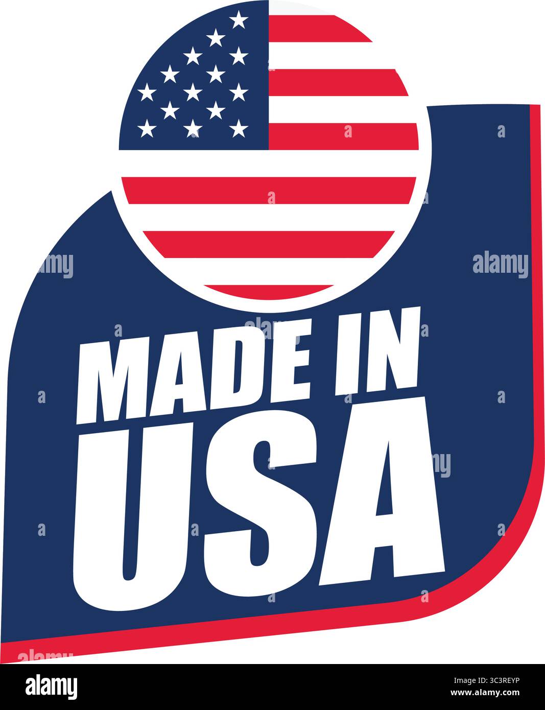 Etichetta Made in USA con bandiera – Design del badge vettoriale per il Paese di origine, l'esportazione e l'identificazione dell'imballaggio del prodotto Illustrazione Vettoriale