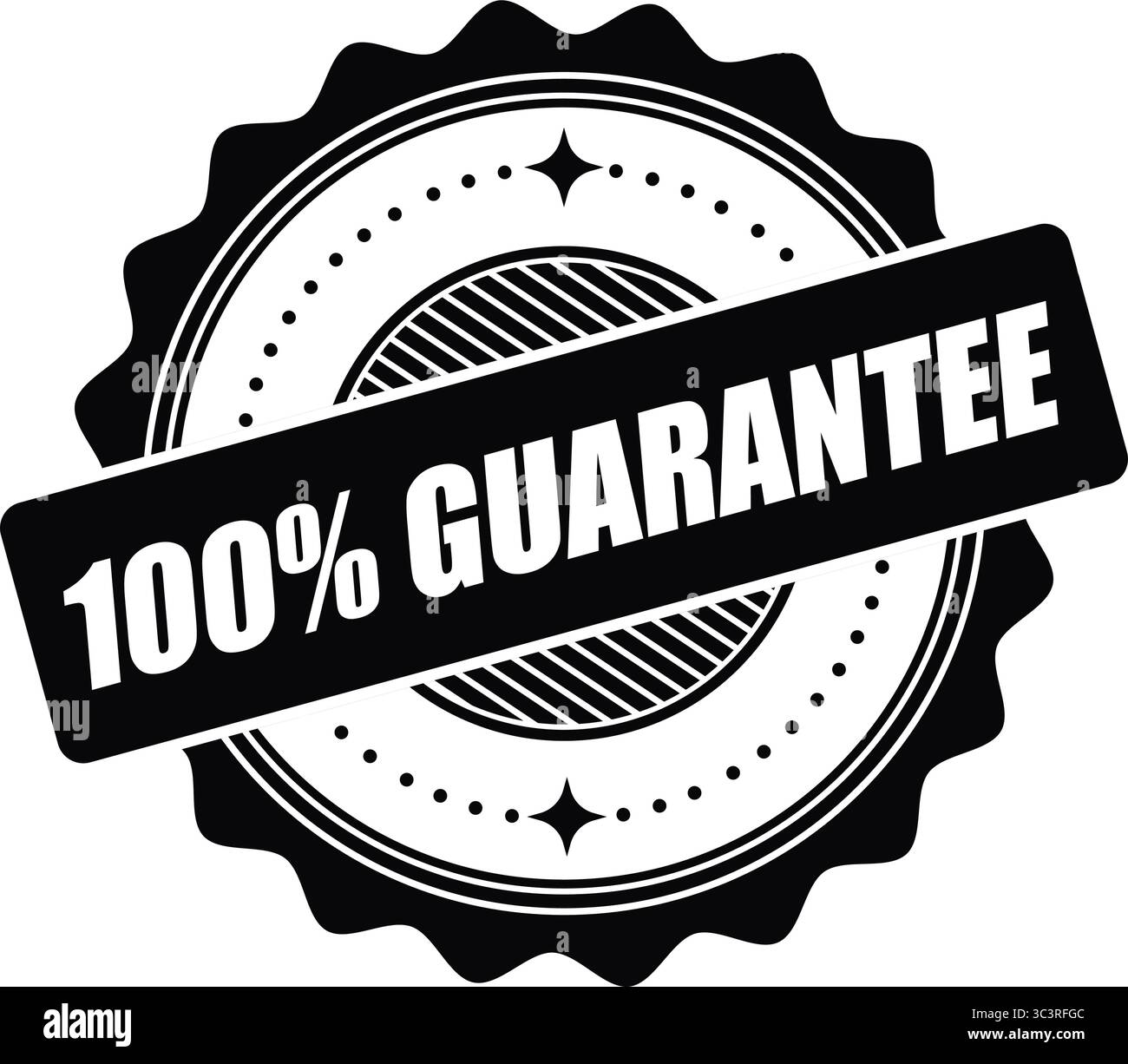 Etichetta con logo di garanzia al 100% – sigillo certificato vettoriale per la fiducia, il controllo di qualità e la soddisfazione del cliente Illustrazione Vettoriale