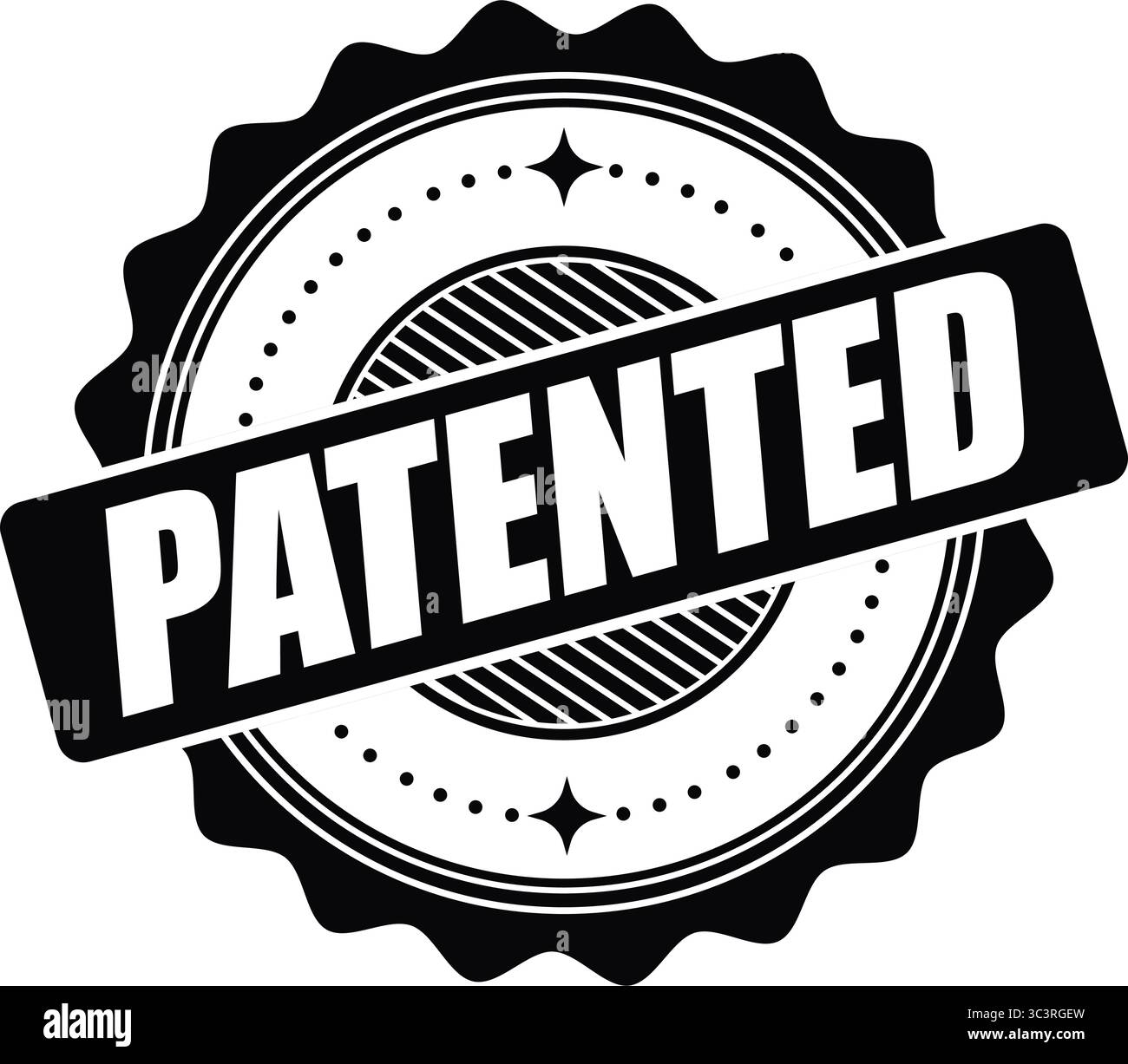 Marchio brevettato di etichette protette – Design vettoriale con sigillo nero per proprietà intellettuale, marchio e uso legale Illustrazione Vettoriale