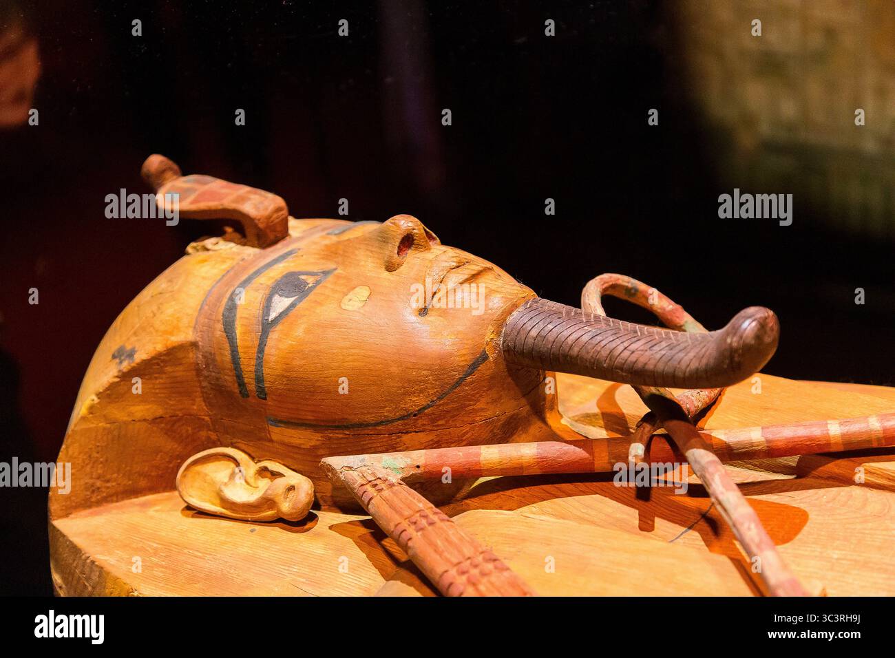 Egitto, Museo Nazionale della civiltà Egizia: La mostra delle mummie reali di solito mostra la bara di Ramses II, qui fotografata a la Villette. Foto Stock