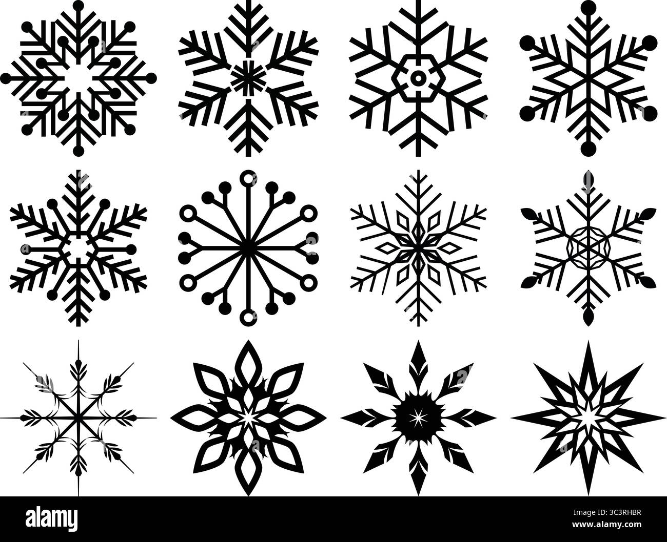 Collezione di esclusivi disegni Black Snowflake: Elegante set vettoriale per l'arredamento invernale e natalizio Illustrazione Vettoriale