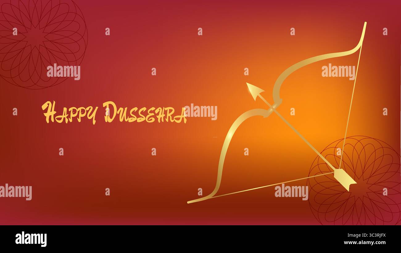 Indian Happy Holiday of Dushehra Dussehra poster con arco e frecce. Modello di cartolina per il web design dei social media. Illustrazione vettoriale. Illustrazione Vettoriale