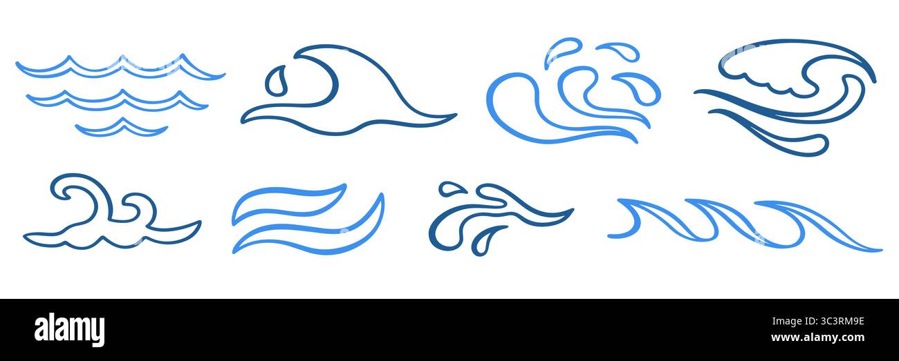 Set di icone con il logo astratto delle onde oceaniche Illustrazione Vettoriale