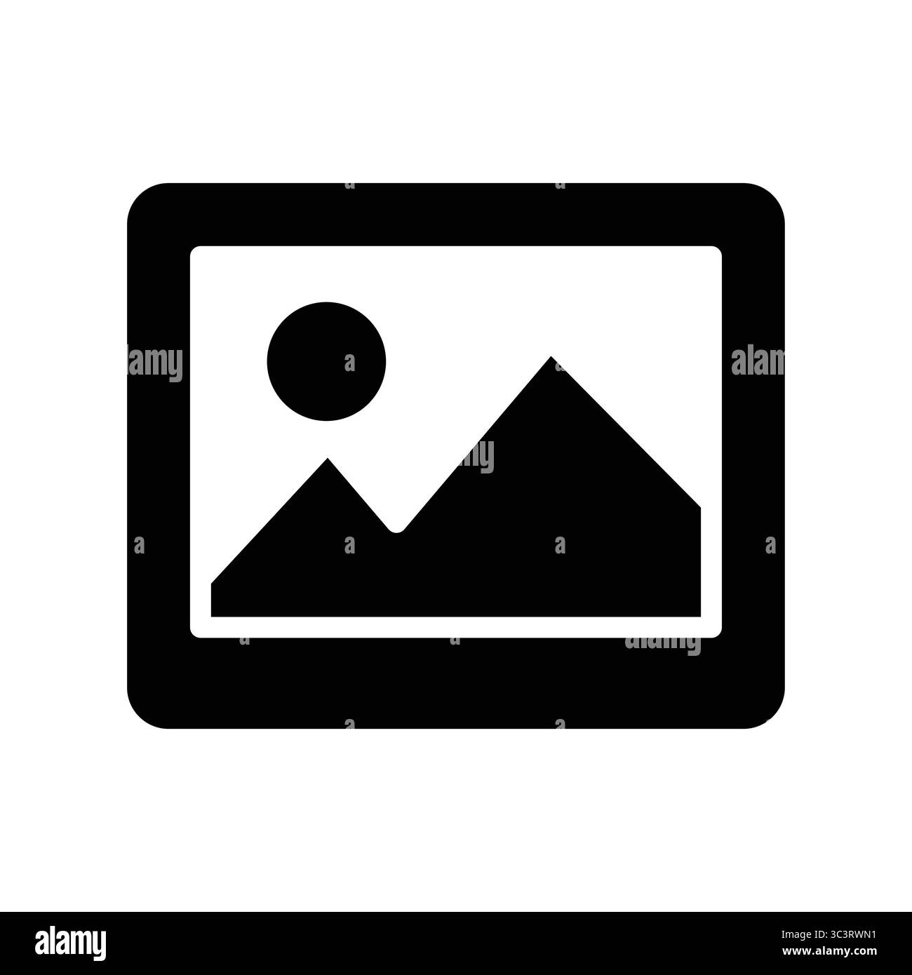 Un'illustrazione minimalista in bianco e nero che raffigura un tranquillo paesaggio montano con un sole. Ideale per progetti legati alla natura, ai viaggi o al design. Illustrazione Vettoriale