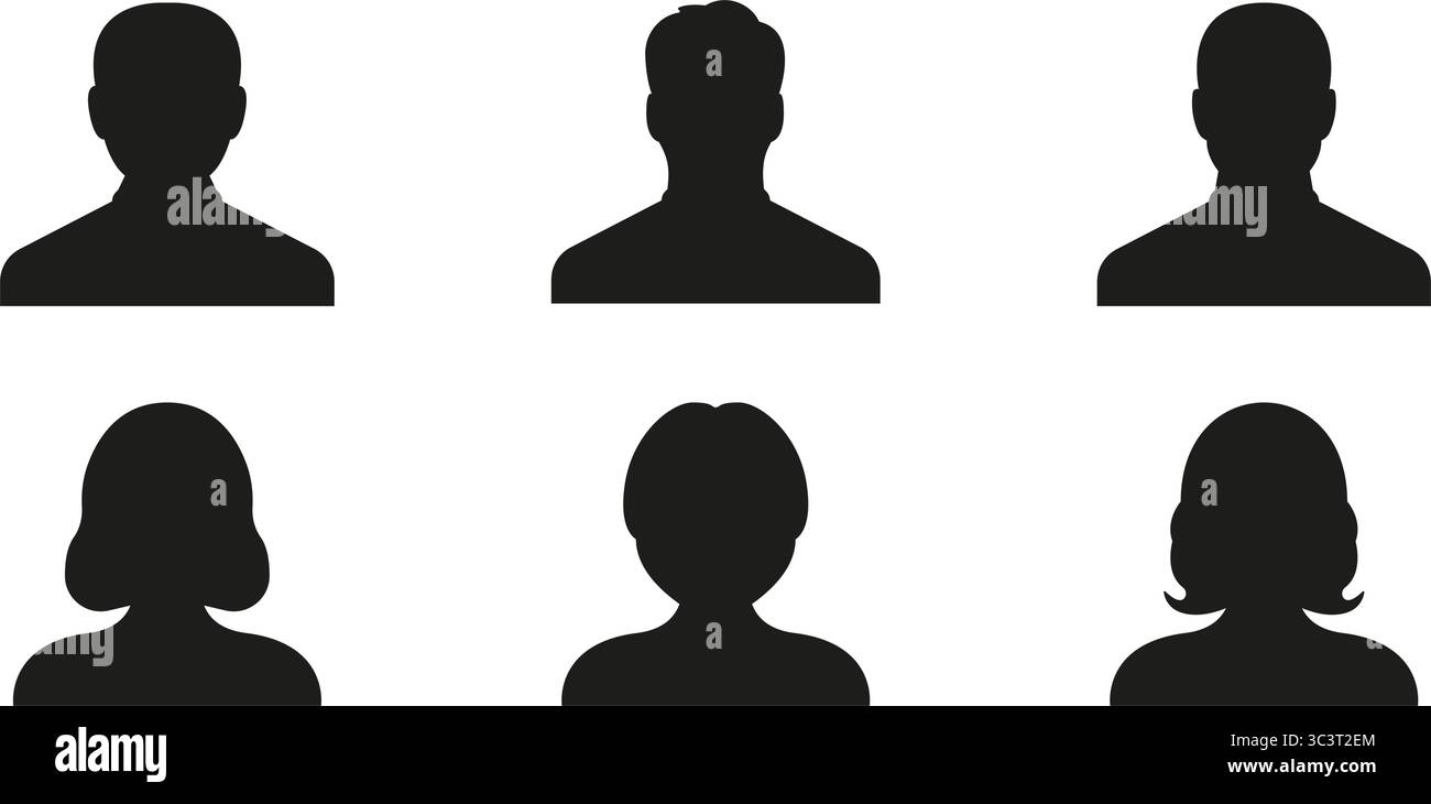 Set di icone Avatar silhouette. Profilo utente, persona anonima e Collezione di simboli immagine predefinita. Ideale per social media e piattaforme online Illustrazione Vettoriale