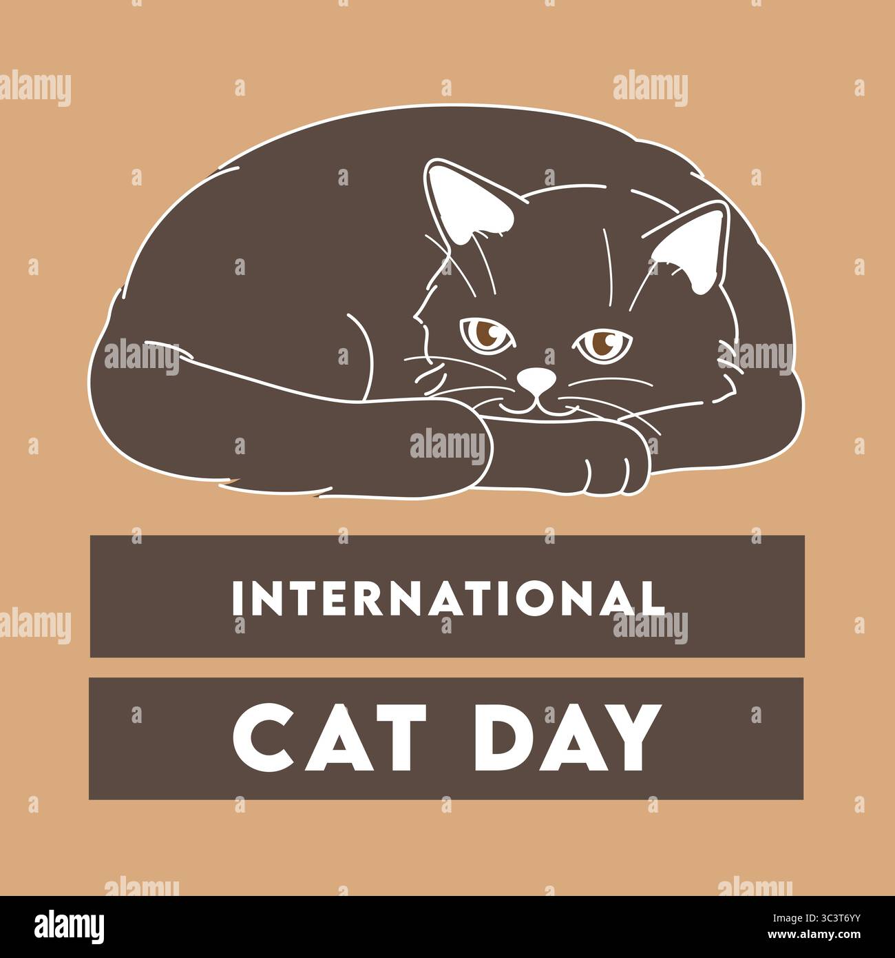 Giornata internazionale dei gatti, illustrazione vettoriale del gatto grande seduto con calma, ideale per animali e fauna selvatica, celebrazioni ed eventi di vita di animali come gatti. Illustrazione Vettoriale