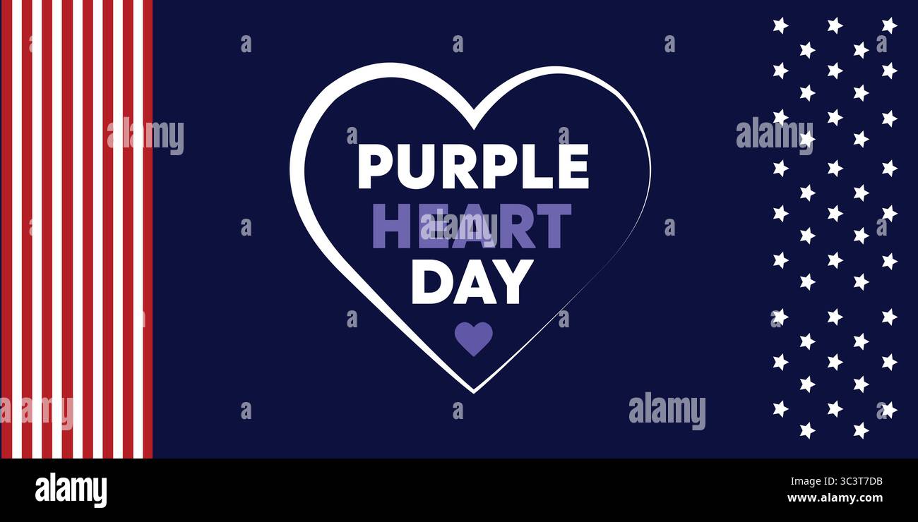 Illustrazione vettoriale per il National Purple Heart Day, in onore di eroi e veterani militari statunitensi. Ideale per temi patriottici, ricordi, orgoglio nazionale. Illustrazione Vettoriale